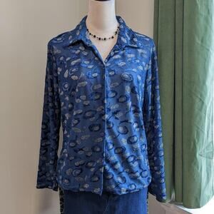Vintage 90s Geometric Sheer Blouse M/L Minimalist Indie Button Up Grunge
